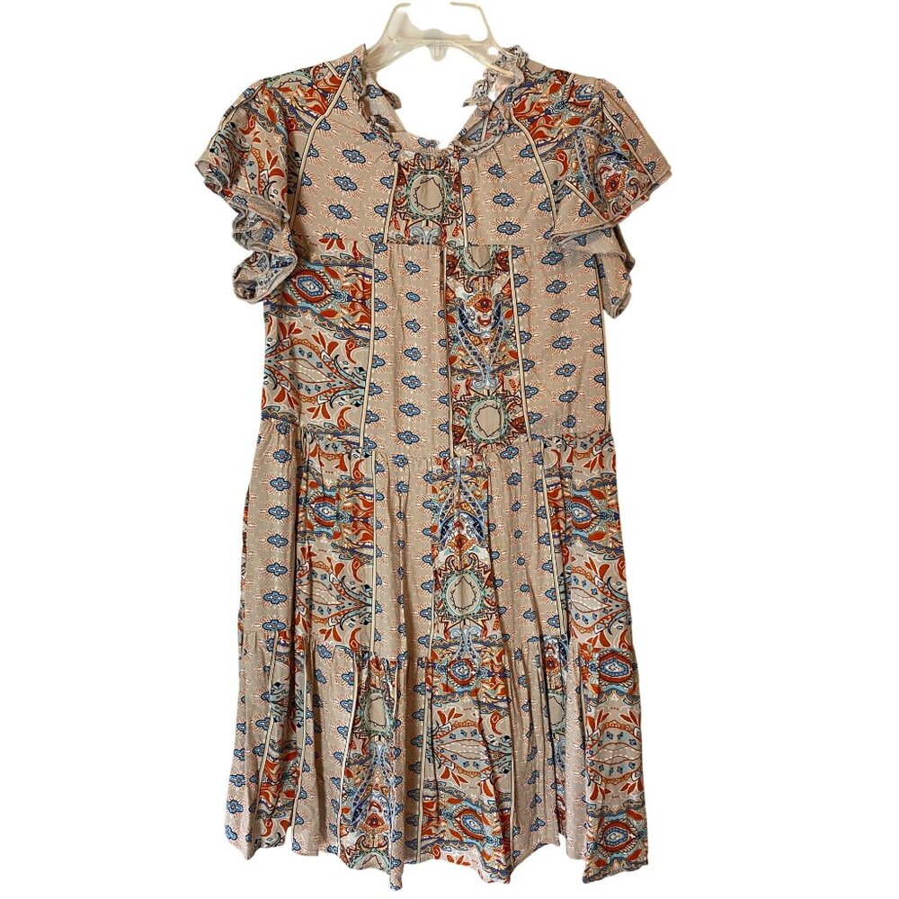 Kirundo Bohemian Floral Paisley Dress Short Sleeve Multicolor Medium